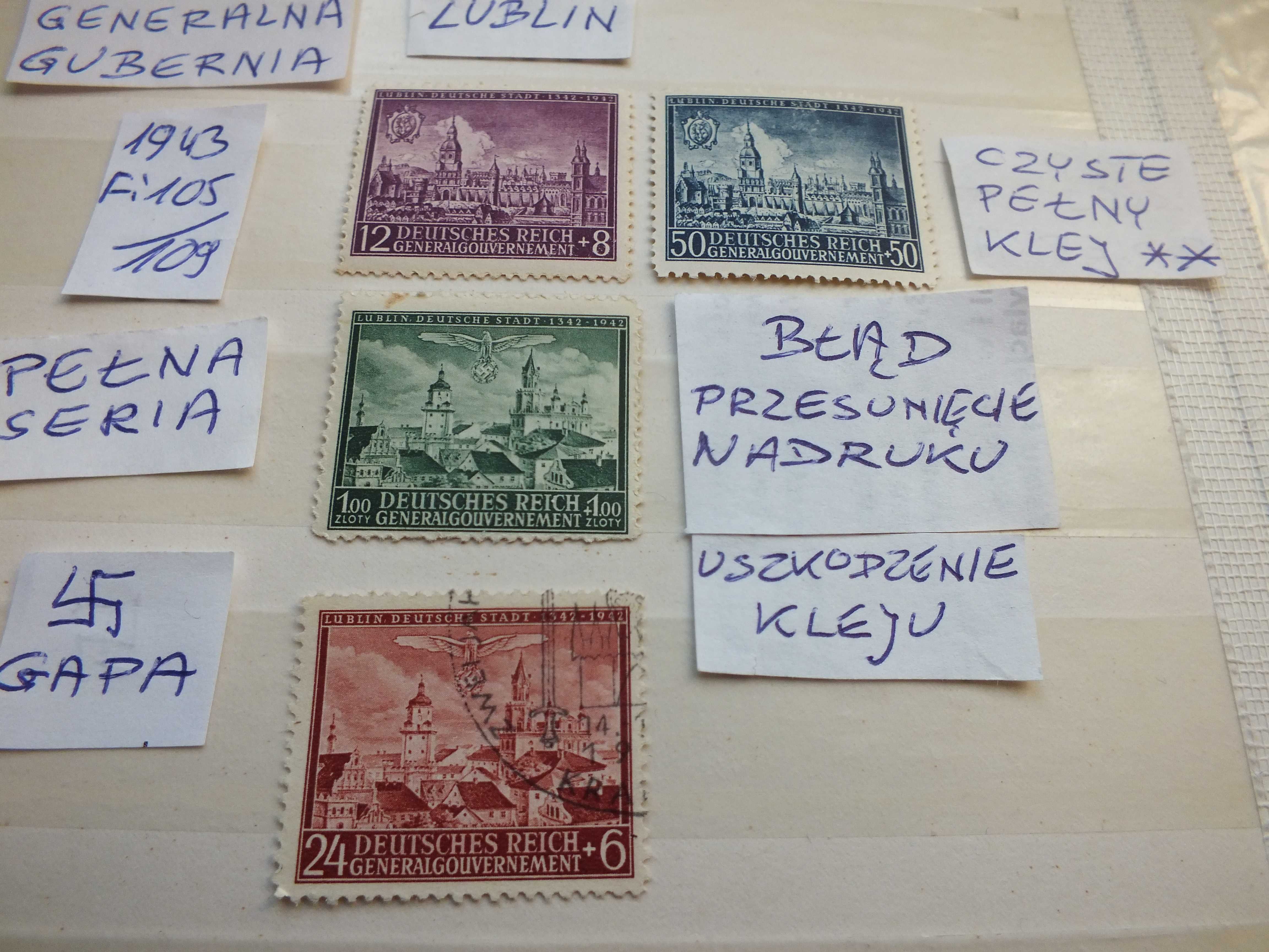4szt. znaczki seria Fi92 GG Niemcy 1942r. LUBLIN Swastyka,Gapa Rzesza