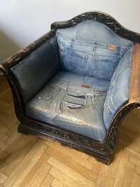 Fotel retro vintage unikat jeansowy