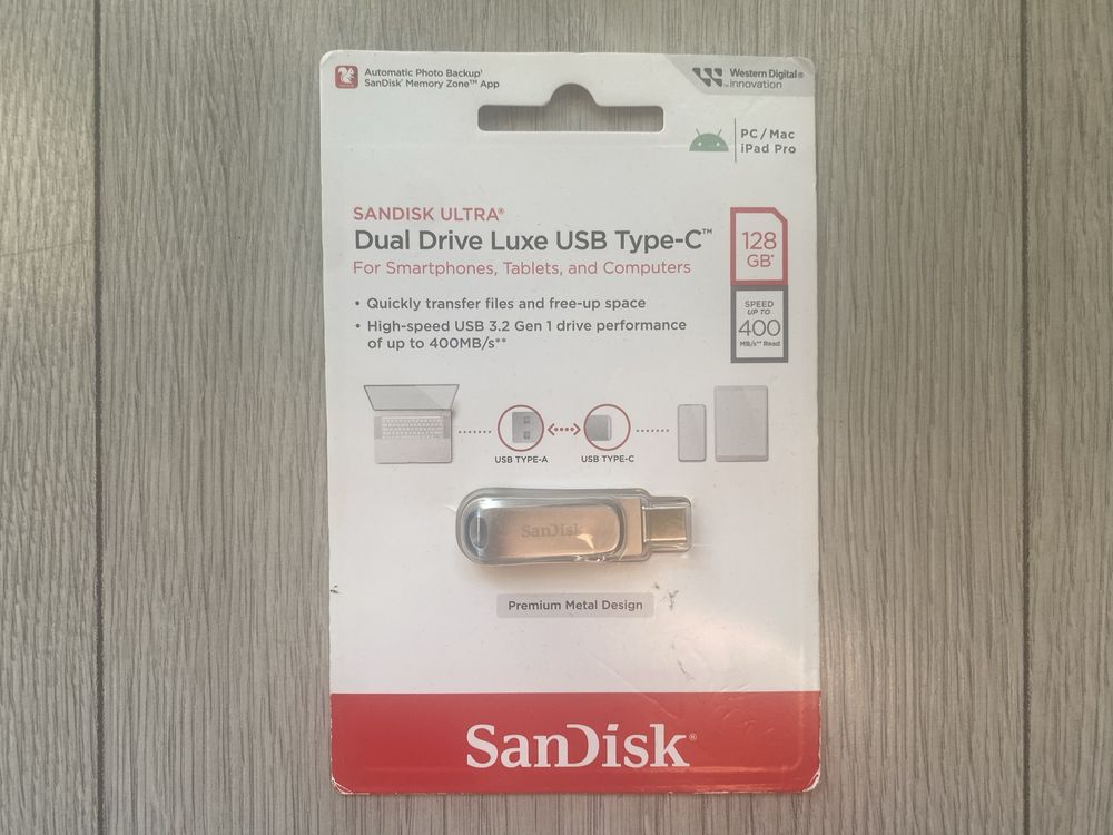 Nowy Pendrive SanDisk ULTRA DUAL DRIVE LUXE USB Typ C 128GB 400MB/s