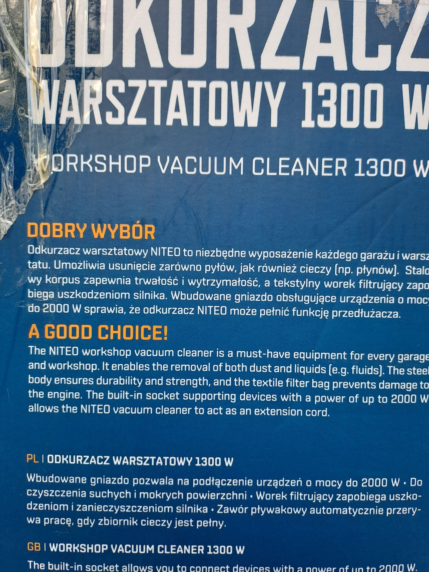 Odkurzacz przemysłowy, warsztatowy NITEO, 1300W, 20l.