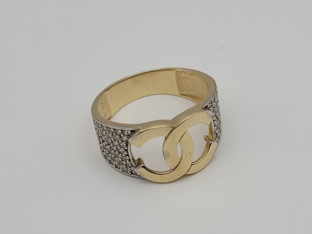 Nowy złoty pierścionek złoto próby 585, cyrkonie rozmiar 18