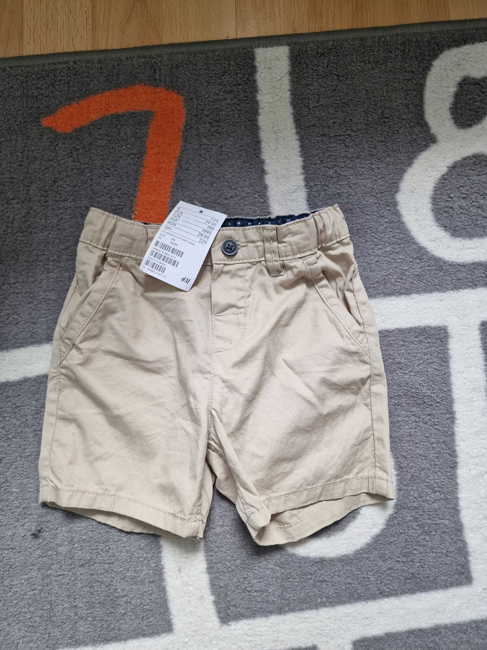 Nowe shorty h&m 92, krótkie spodenki chłopięce , regulacja w pasie