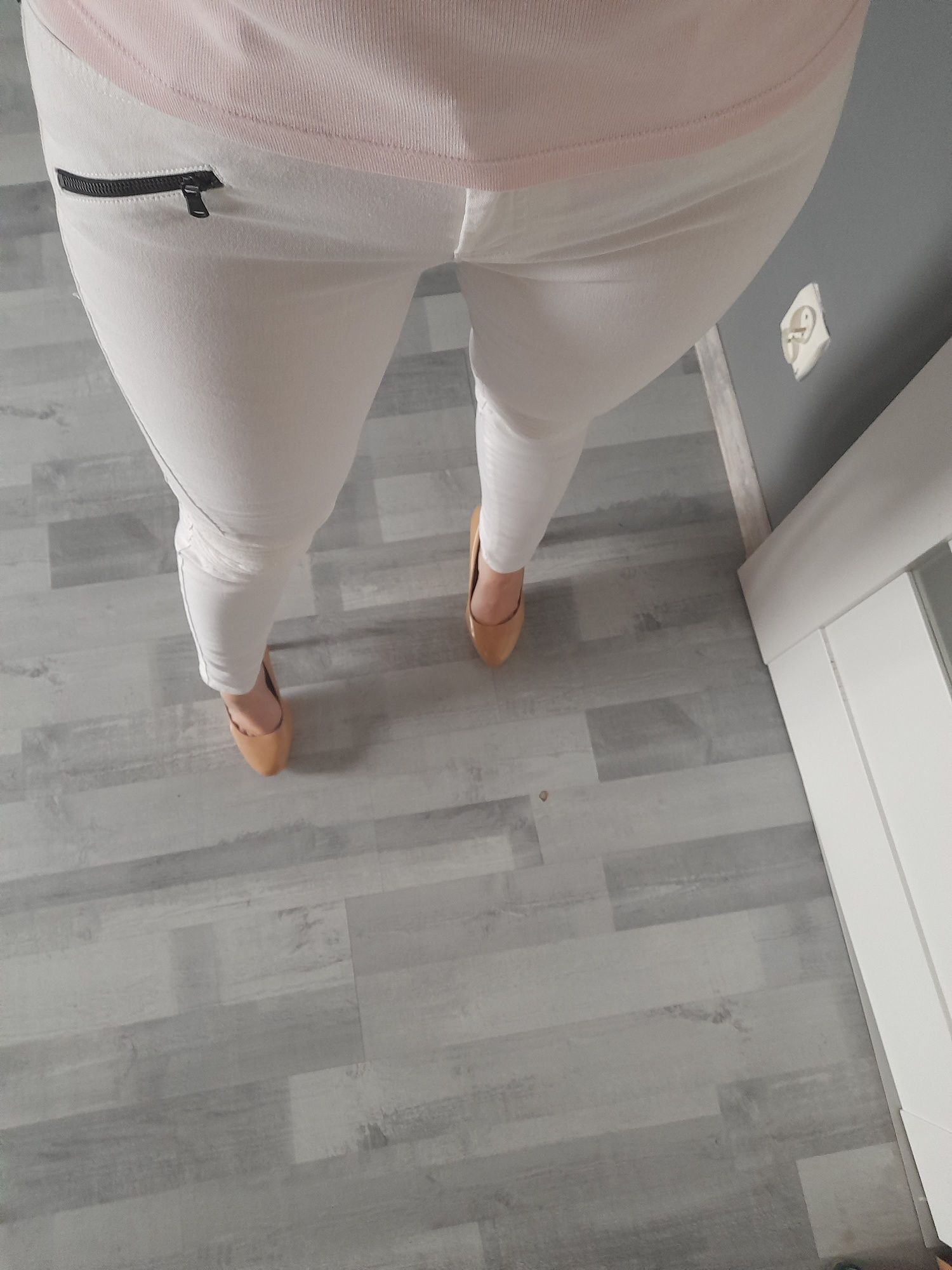Białe nude spodnie Zara sexy Pudrowe Puder Rose romantic skinny 38 M