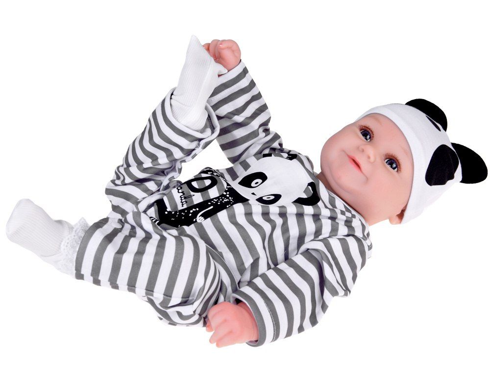 Urocza miękka Lalka Chłopiec 45cm jak żywa ubrana kombinezon Panda