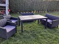 Komplet zestaw ogrodowy rattan grafitowy fotele sofy i stół