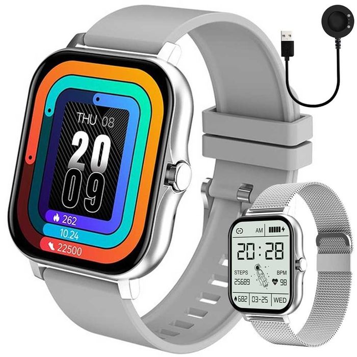 Smartwatch zegarek damski męski gumowy pasek sport rozmowy szary