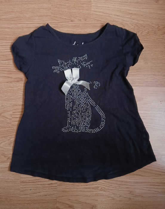 Czarna bawełniana bluzka z krótkim rękawem kotek cyrkonie 4/5l bawełna