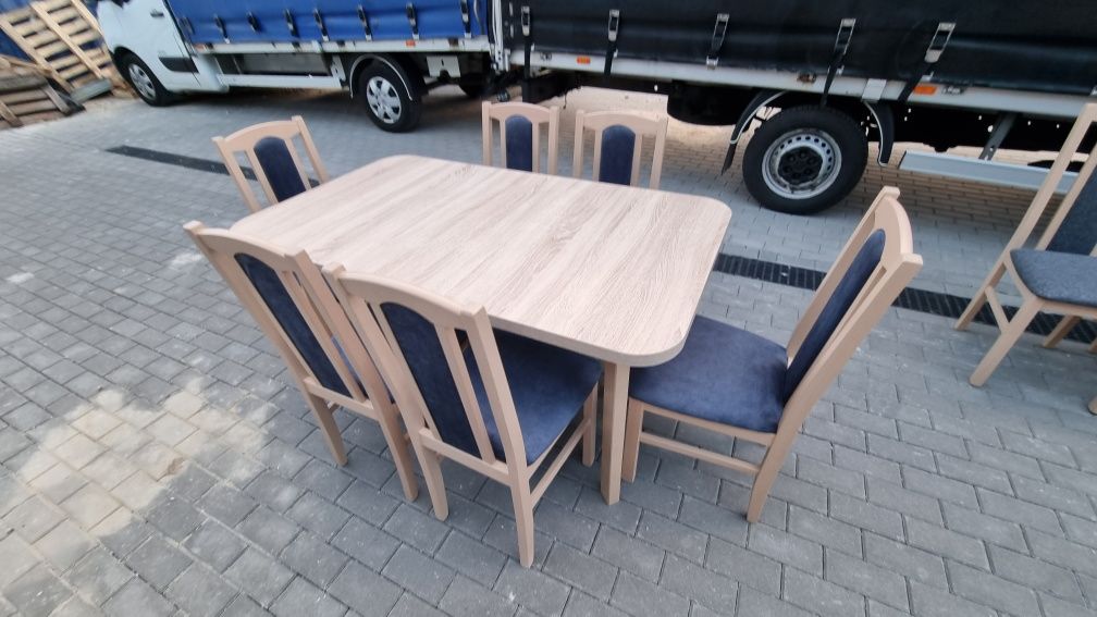 Nowe: Stół + 6 krzeseł, sonoma + metaliczny granatowy, dostawa cała PL