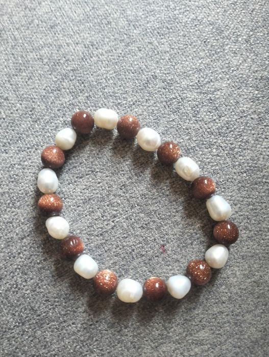 Браслет из натурального жемчуга и авантюрина