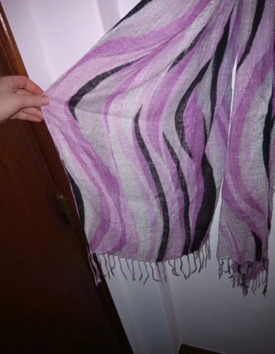 Lenço cachecol riscas rosa preto de linho Vintage