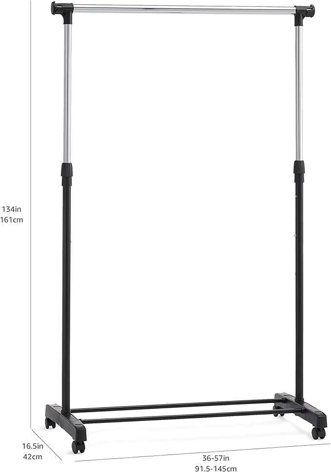 Amazon Basics Wieszak na ubrania z kółkami chrom 91,5-145x42x134-161cm
