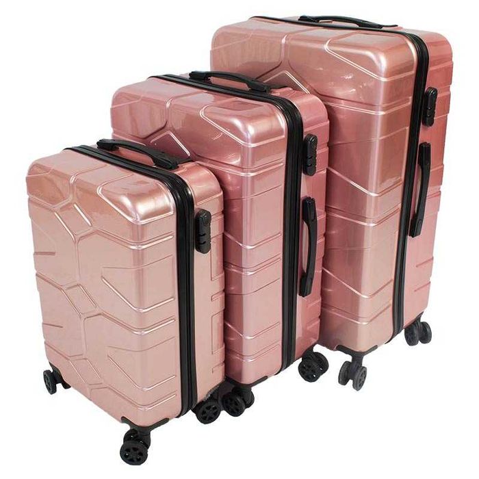Walizki podróżne twarde na kółkach RÓŻOWE ZŁOTO ZESTAW 3szt. H23084RG