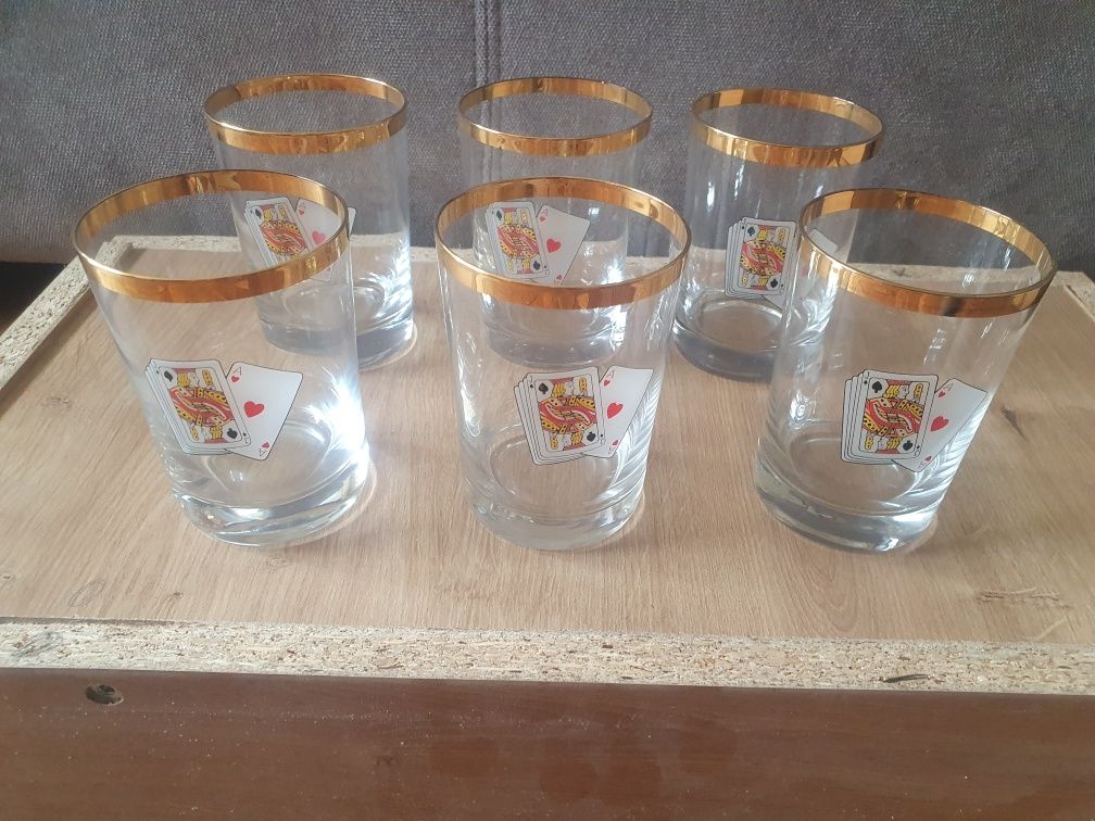 Szklanki do whisky malowane pozłacane kolekcja prl