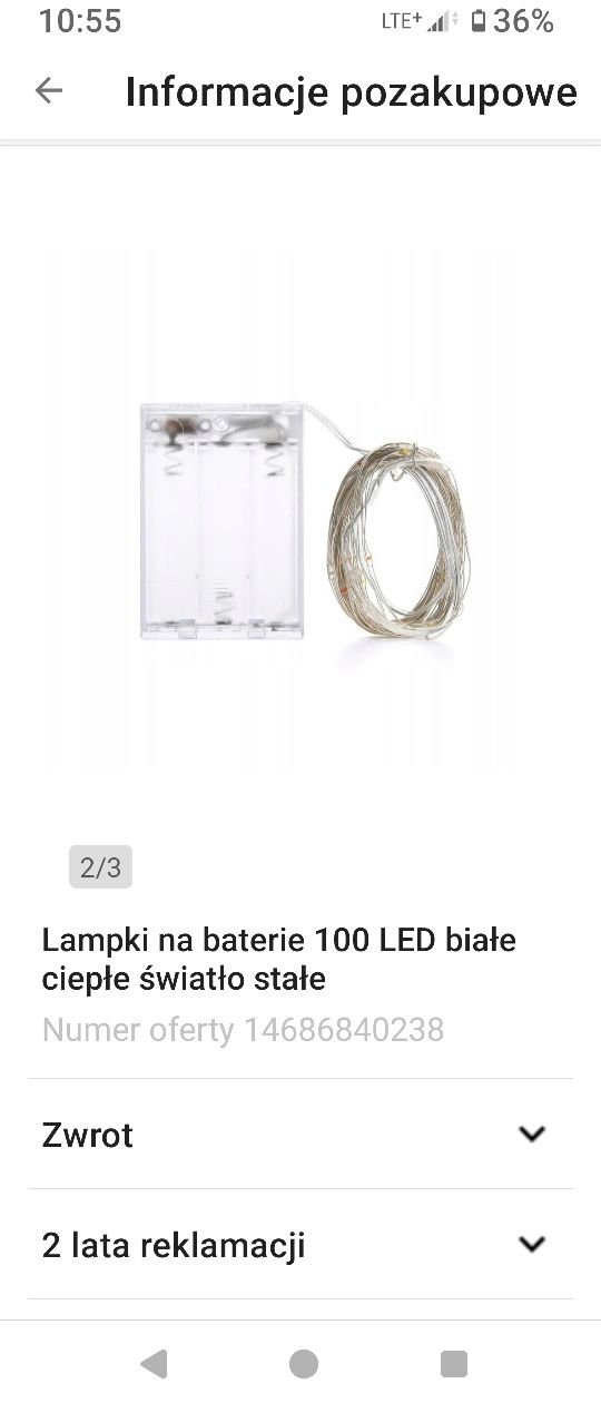 Lampki na Baterie 100 LED białe Ciepłe Światło Stałe 

Druciki LED