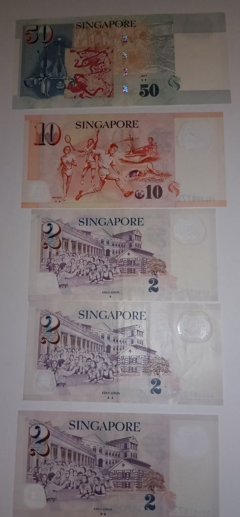 Lote de notas de Singapura —  ótimo estado de conservação — exóticas