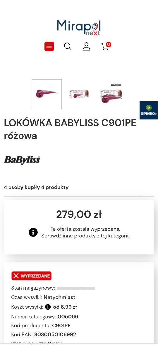 Lokówka BABYLISS Paris C901PE różowa