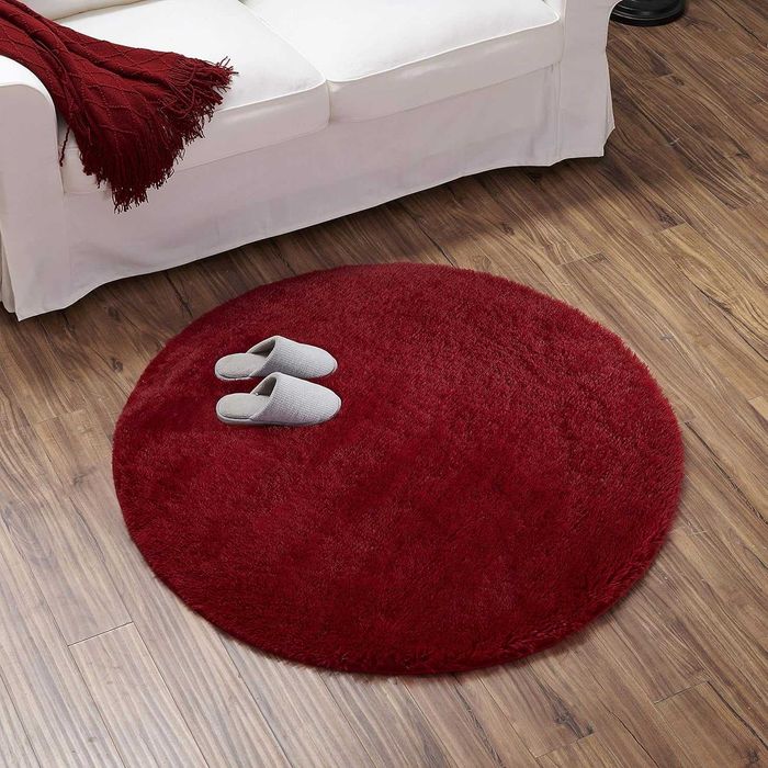Okrągły dywan z długim włosiem 200 cm, czerwony, miękki i puszysty
