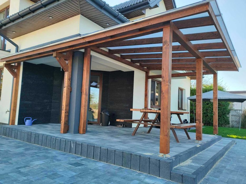 Konstrukcje drewniane tarasy zadaszenia altany pergole wiaty schody