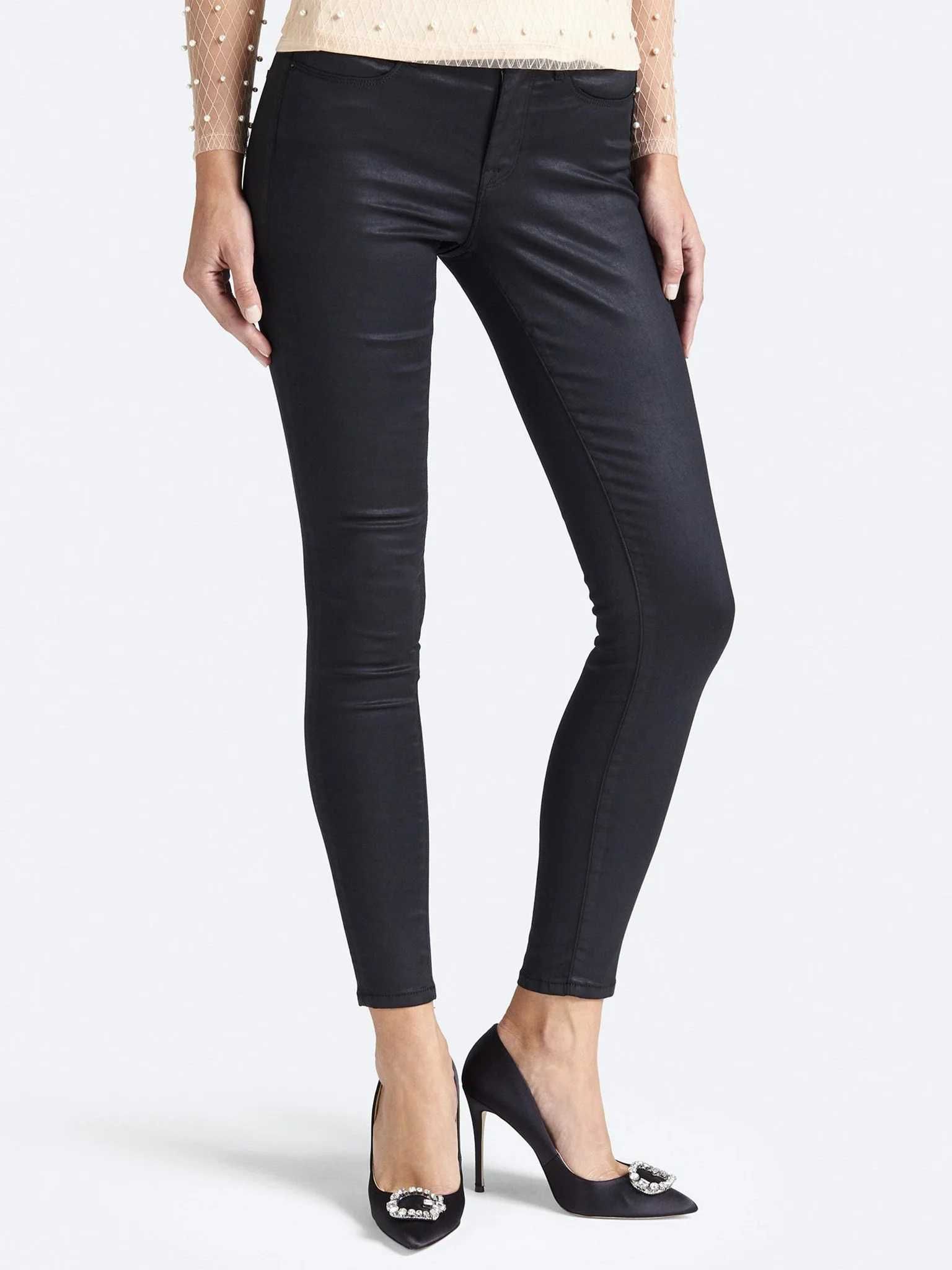 XXS XS -GUESS - Spodnie z imitacji skóry Jegging Mid - Czarny Slim Fit