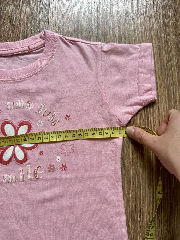 T-shirt bluzka różowa z kwiatkami 116 bawełna