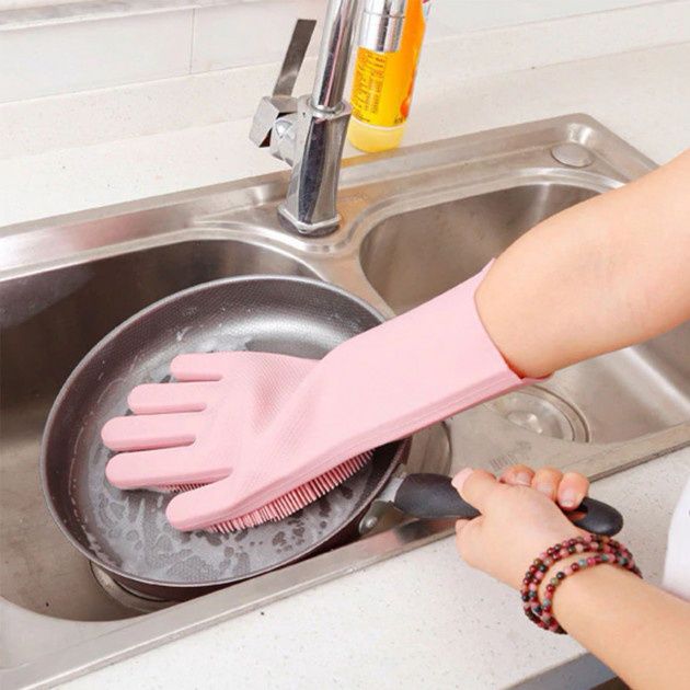 Силіконові рукавички Magic Silicone Gloves Pink для прибирання чистки
