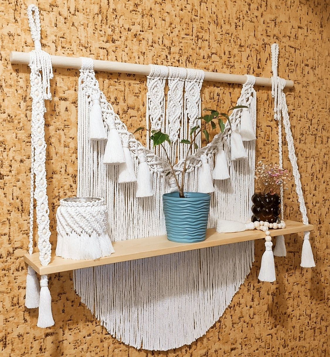 Поличка підвісна у техніці Макраме (handmade/Бохо/Декор) ПОДАРУНОК