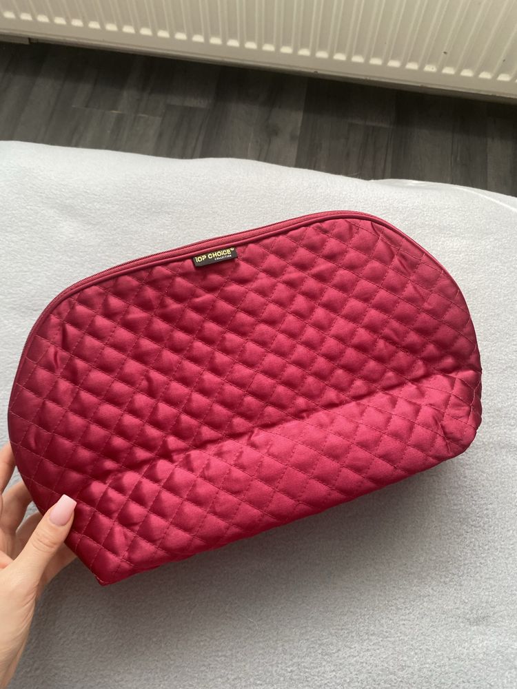 Topchoice nowa bordowa kosmetyczka pojemna nylon
