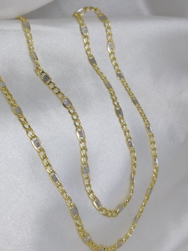 Złoty łańcuszek grecki wzór, złoto żółte i białe 585, 50 cm