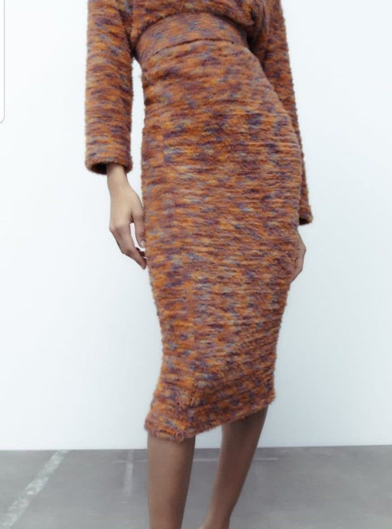 Komplet spódnica midi ze sztucznego futra zara