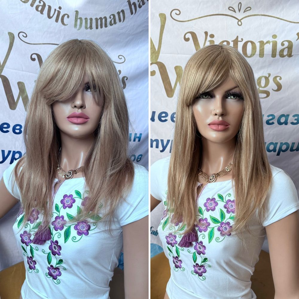 Натуральный парик с чёлкой славянский детский волос блонд русый 50 см