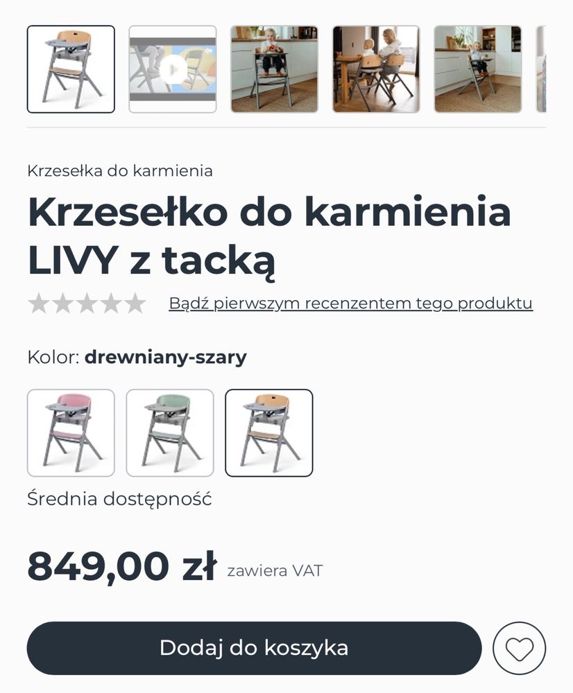 Krzesełko do karmienia Kinderkraft LIVY 3w1 z tacką