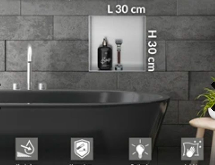 Nichos de Parede LuxeBath em Aço Inoxidável - 90x30 e 30x30 cm