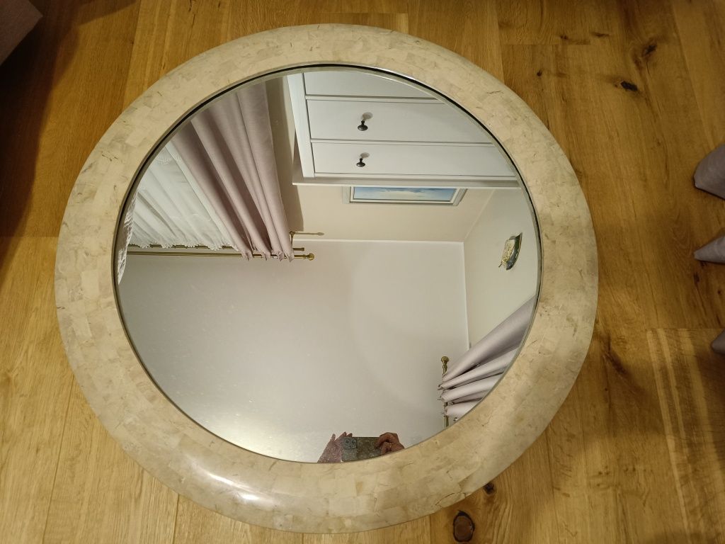 Duże okrągłe ozdobne lustro kamień Boho art deco