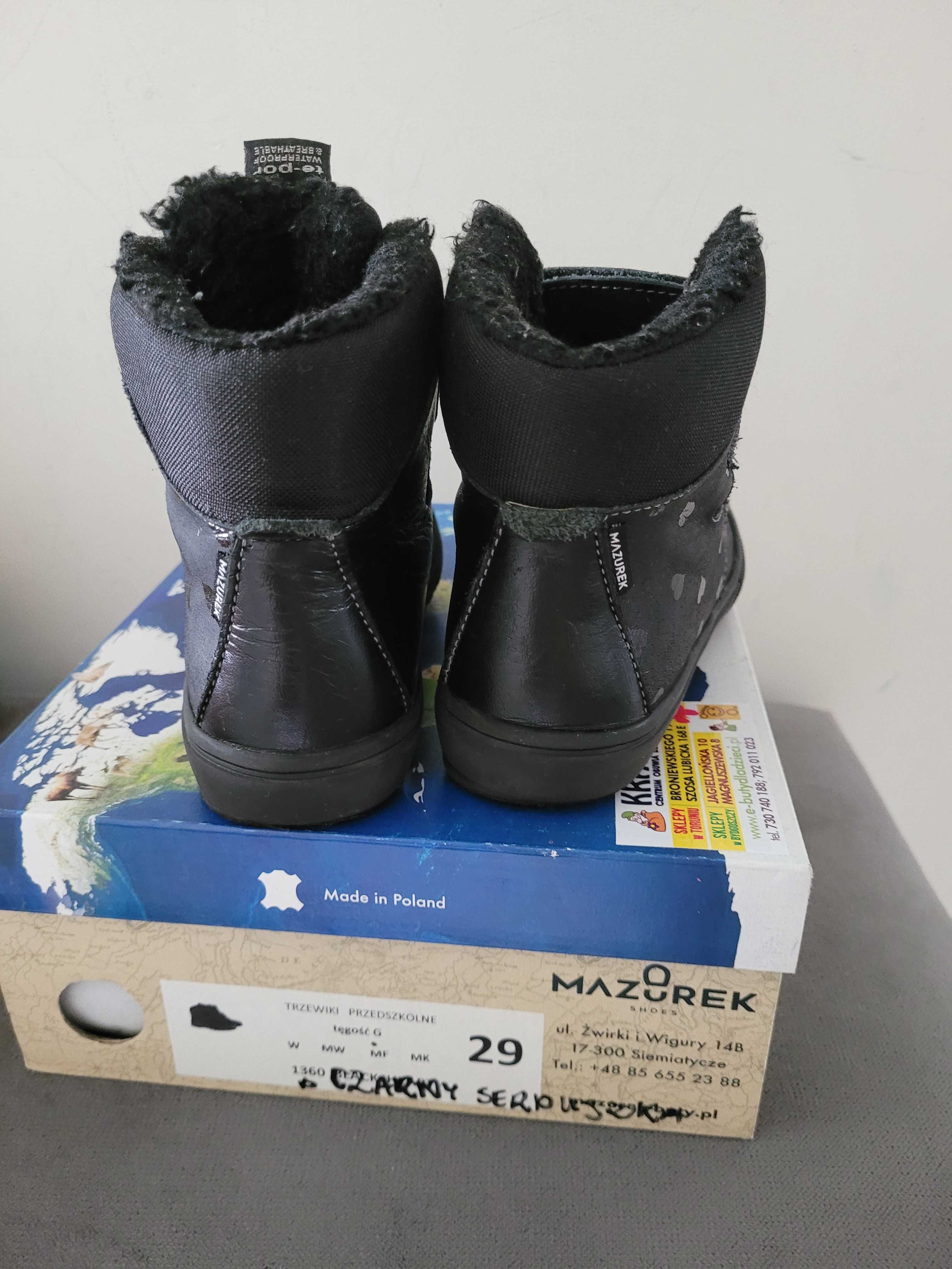 Buty zimowe Mazurek r. 29 dziewczynka czarne w serduszka