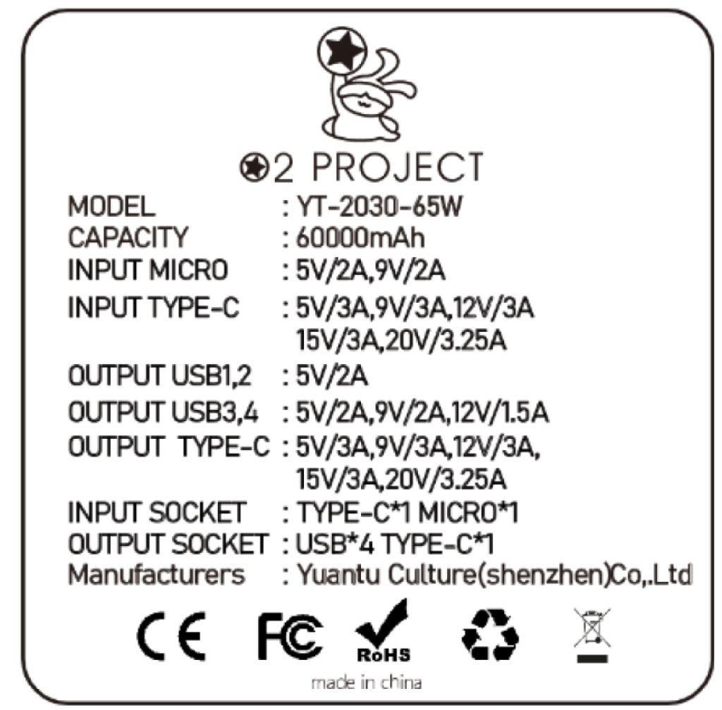 Павербанк O2 Project 65W 60000mAh для ноутбука, макбука, wifi роутера.