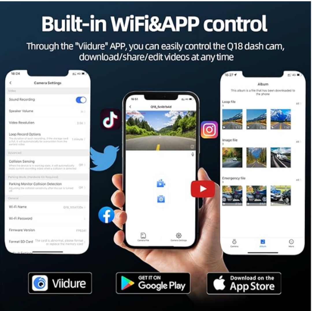 Автомобільний регистратор wemeqer w-q18 (wifi/2.5k/g-сенс/+камера)