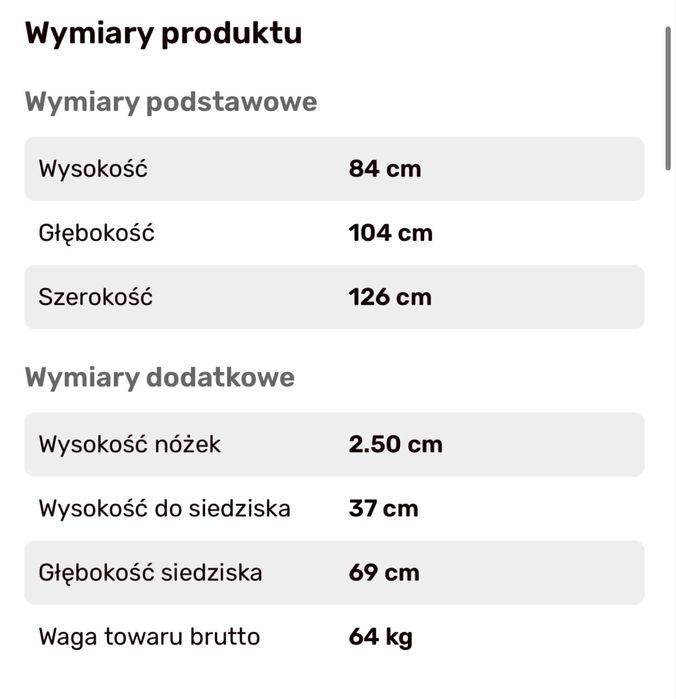 LEO II Mała sofa 126 cm szara
