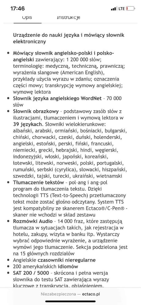 Tłumacz slownik mowiacy ectaco  model P900