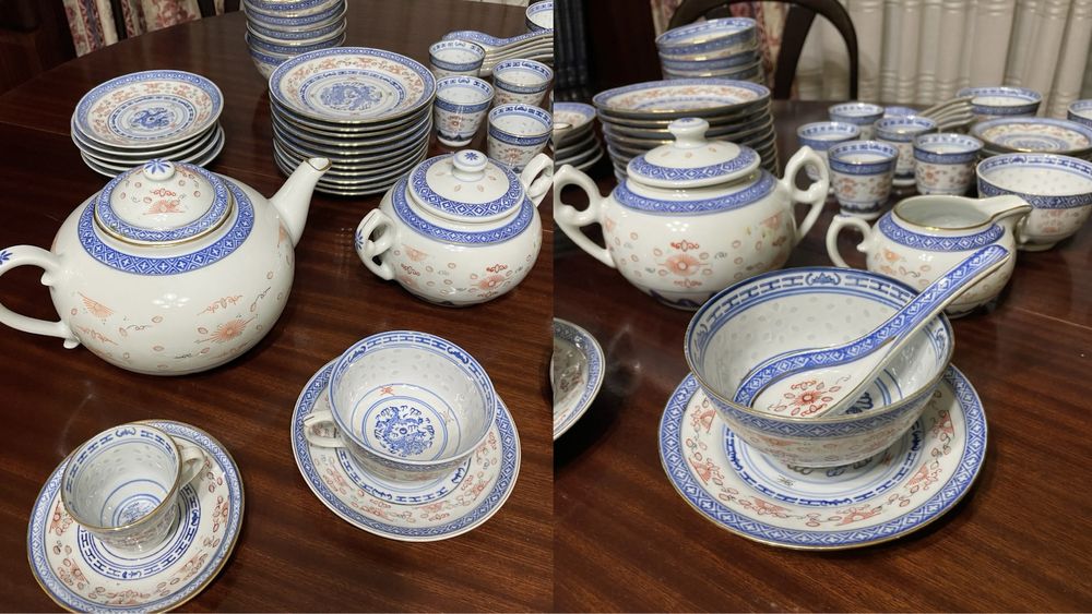 Serviço Porcelana Chinesa “Bago de Arroz”, Chá/Café/Sopa, 6 Pessoas