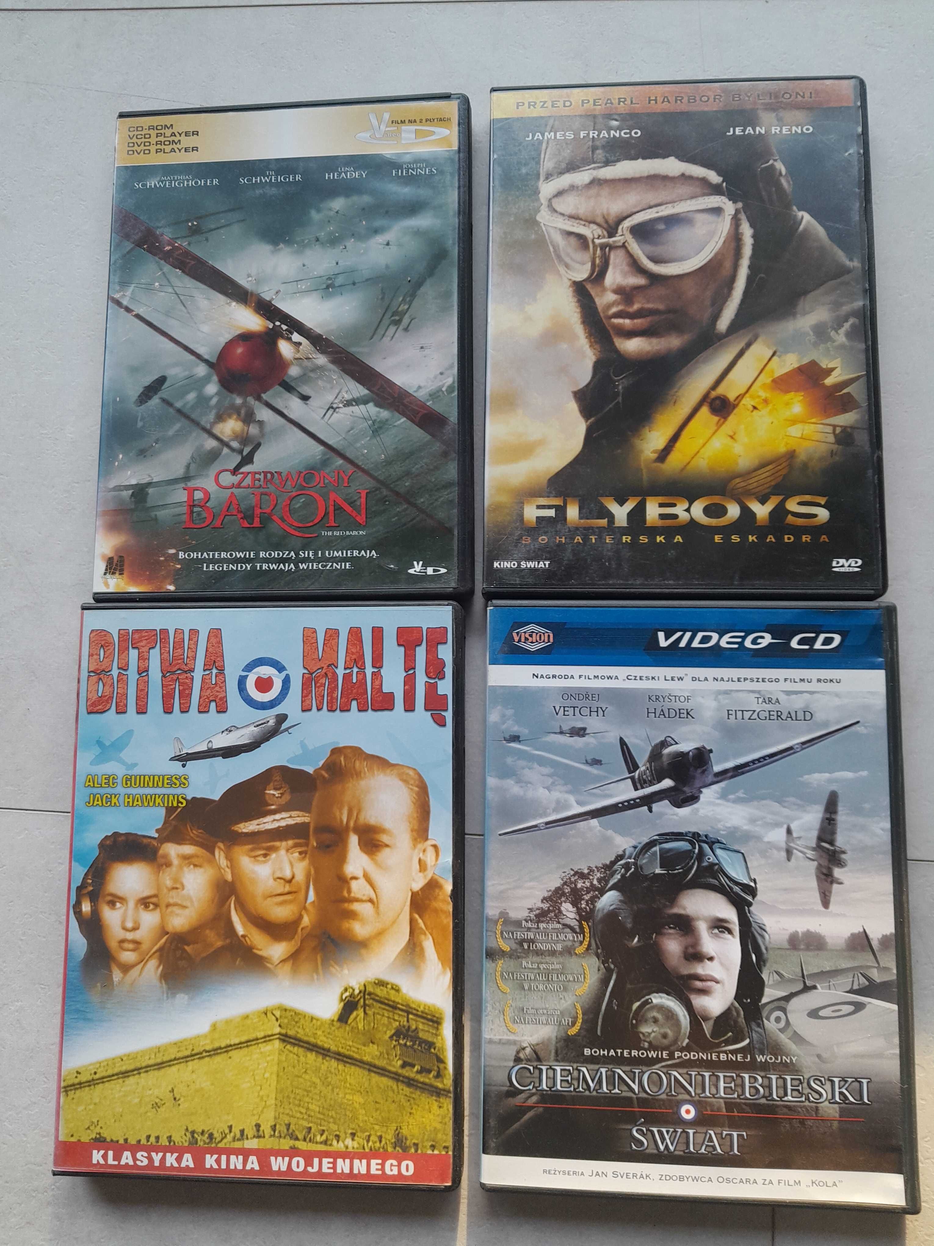 Filmy DVD i VCD zestaw 4 sztuki lotnicze Red Baron Bitwa o Maltę inne
