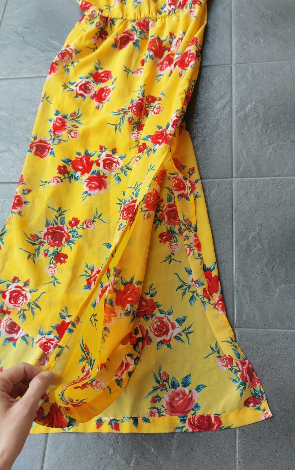 Sukienka długa maxi na ramiączkach rozcięcia zwiewna róże M 38 H&M
