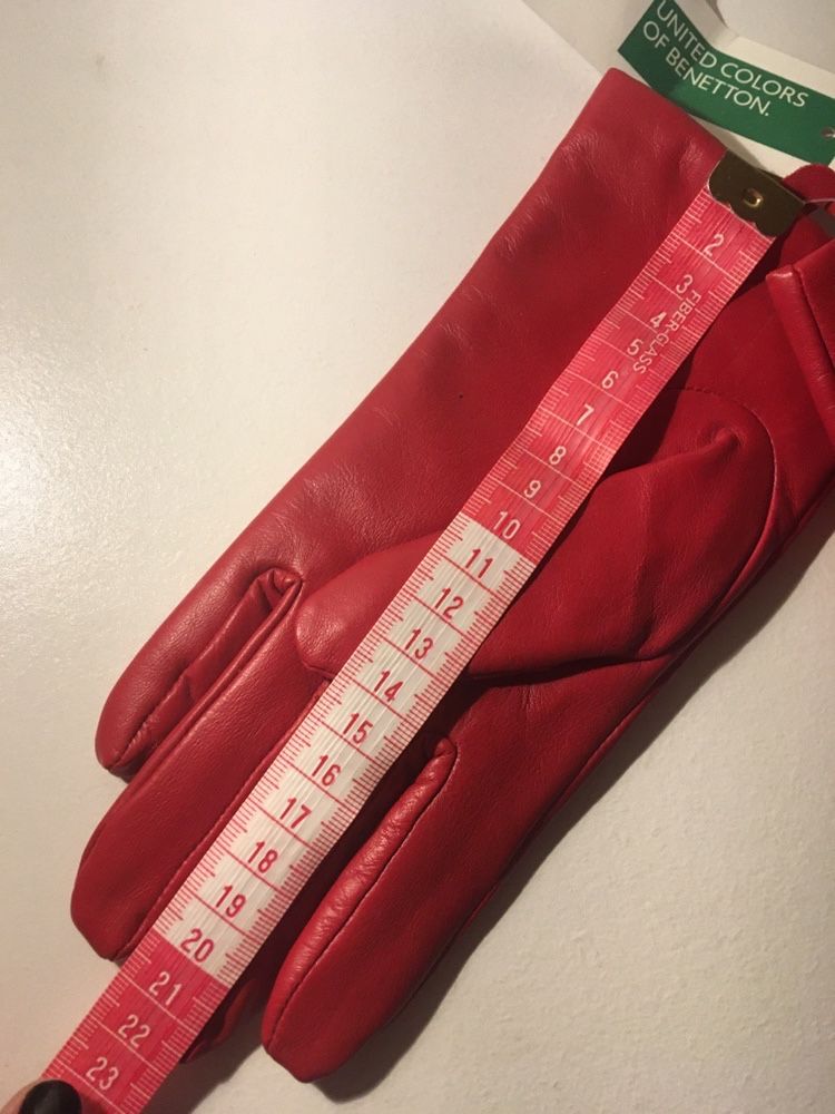 Rękawiczki skórzane damskie czerwone united Colors of Benetton roz. S