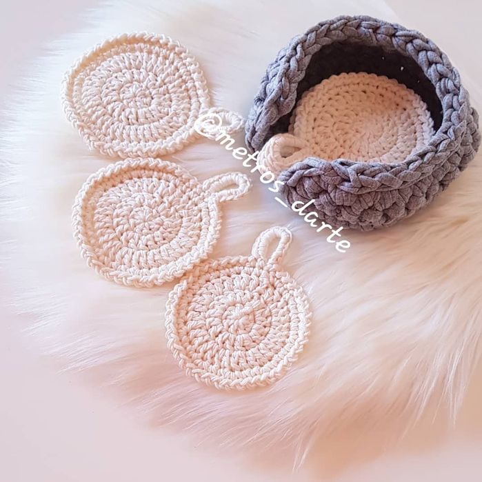 Ecopads/discos desmaquilhantes crochê reutilizáveis