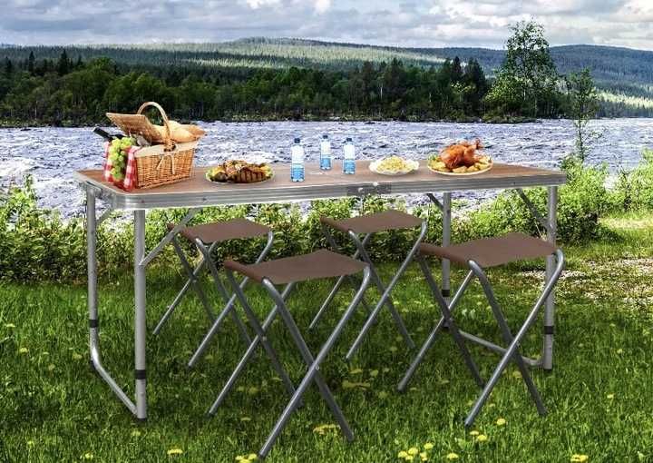 Zestaw Turystyczny Stół i 4 Krzesła Kempingowy Piknikowy SKŁADANY