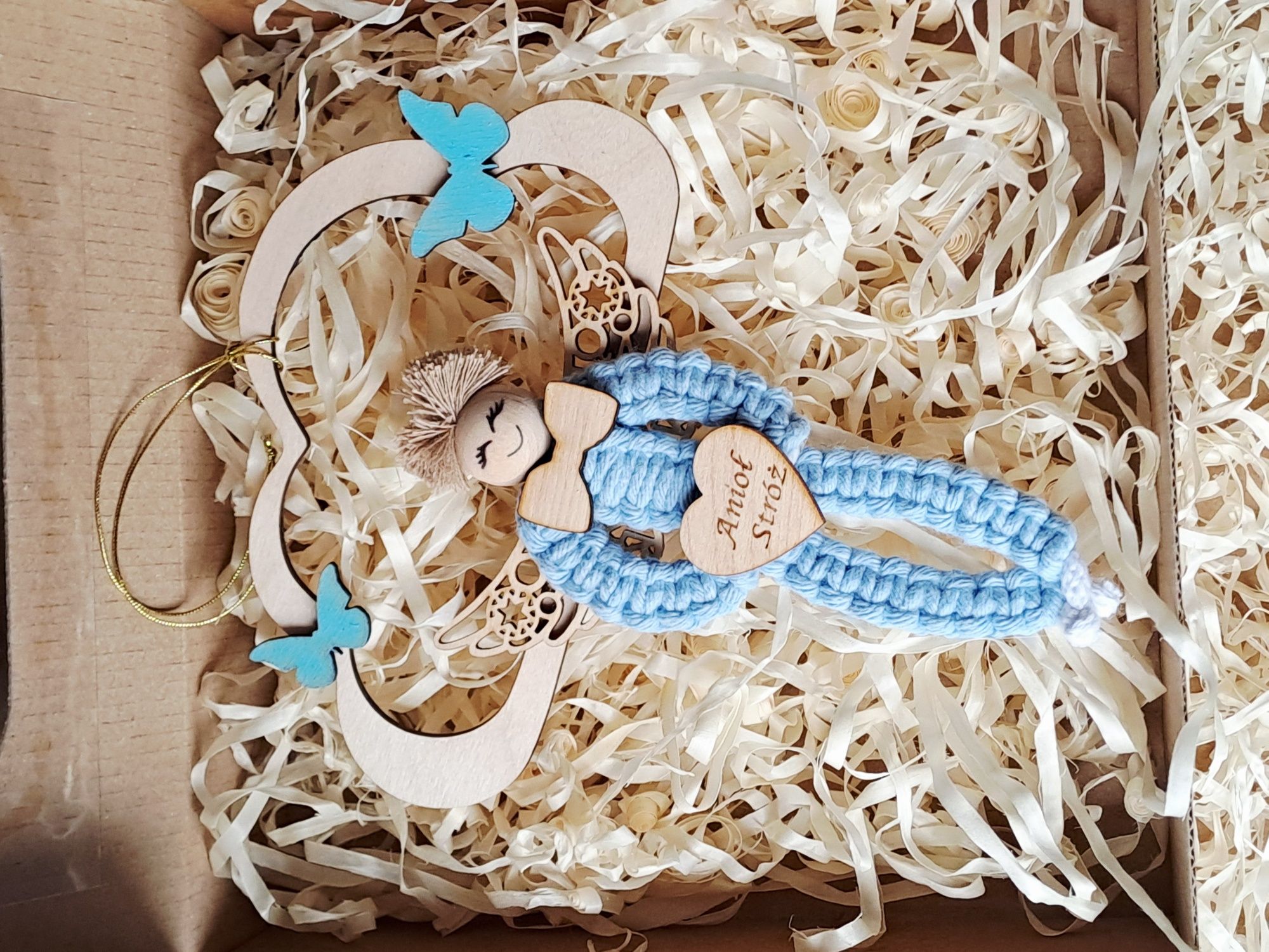 Anioł Stróż Makrama Dekoracja Pamiątka Prezent Handmade