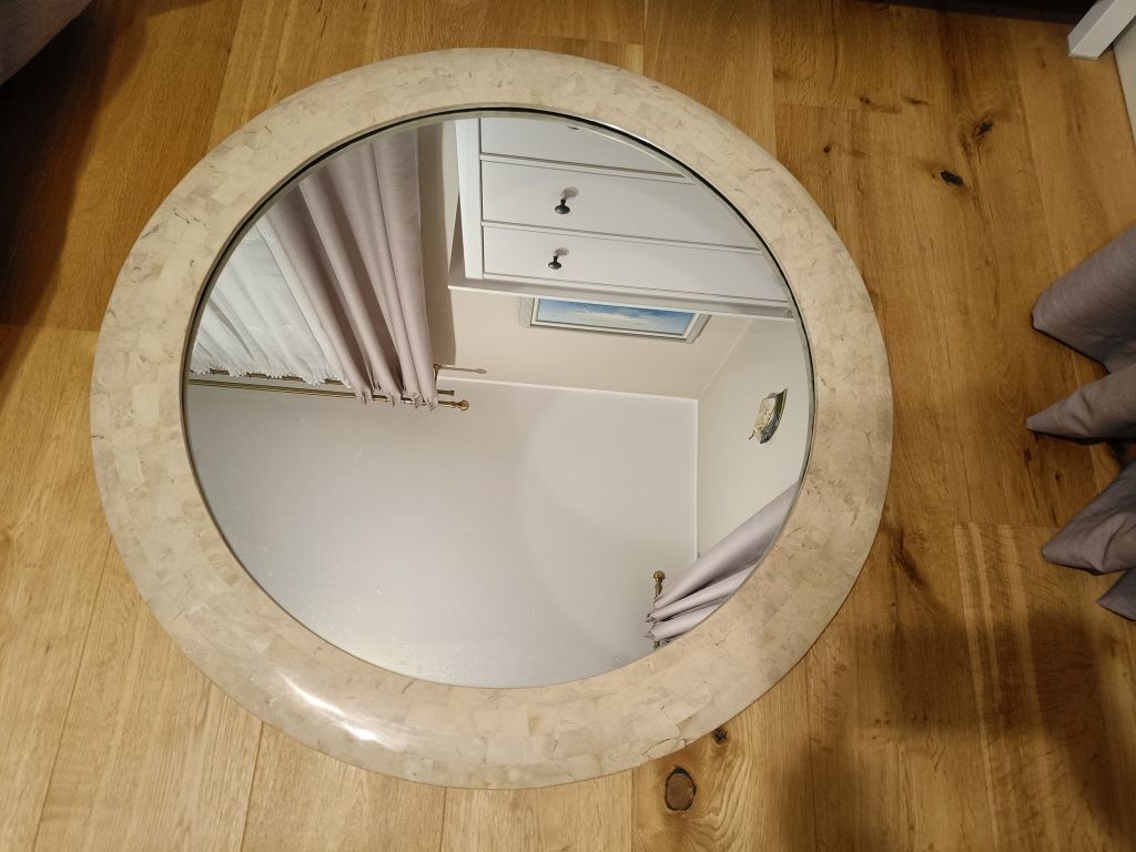 Duże okrągłe ozdobne lustro kamień Boho art deco