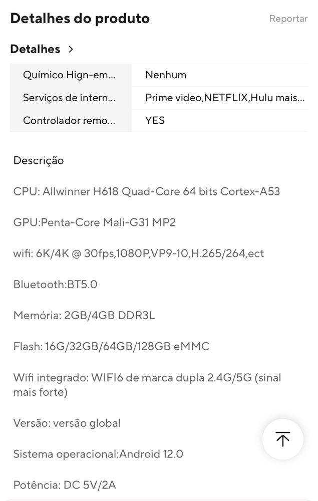 TV Box Android 4GB Ram e 64 GB DE Rom