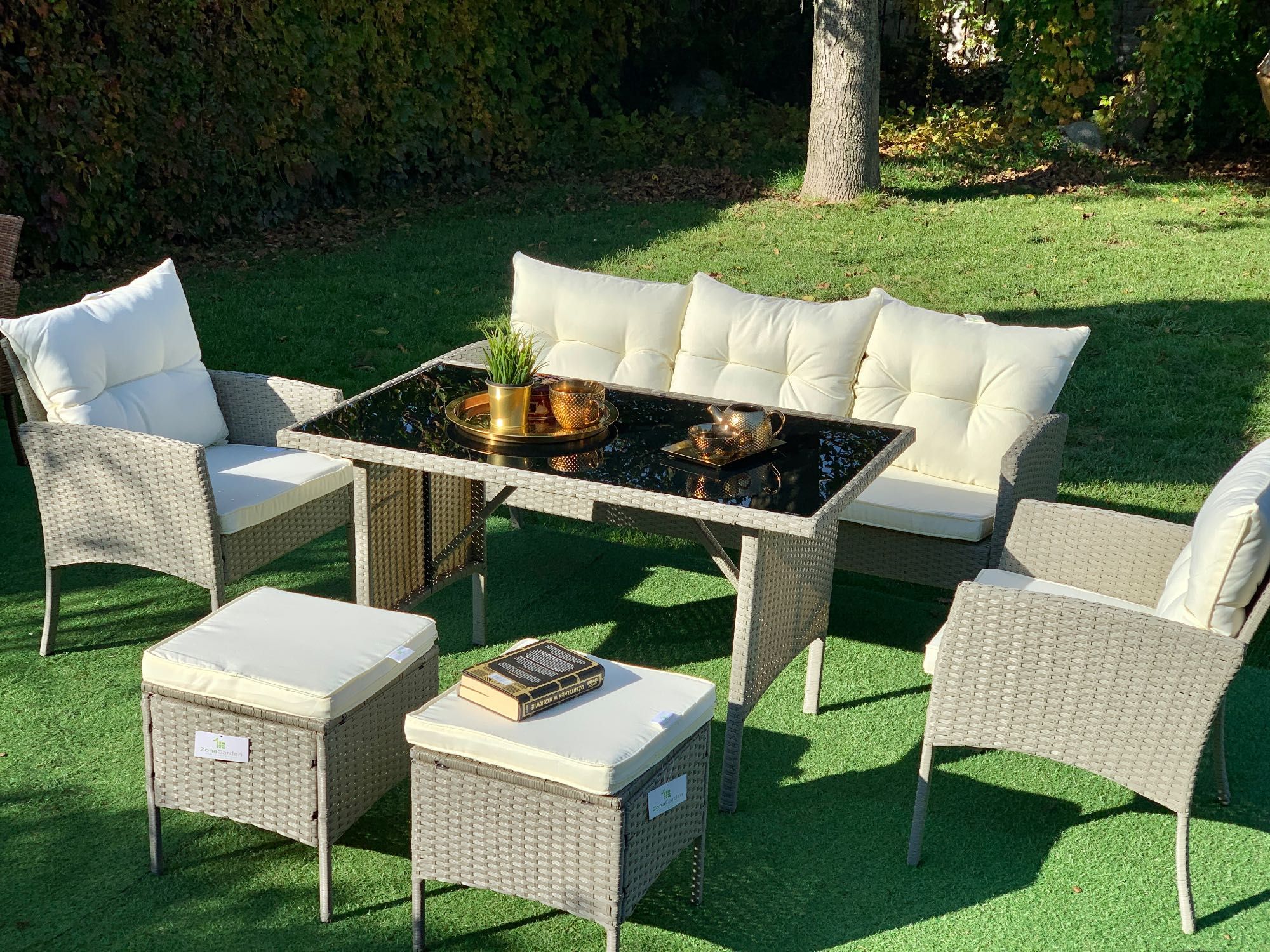 meble technorattan Modena II popiel sofa stół fotel zestaw mebli