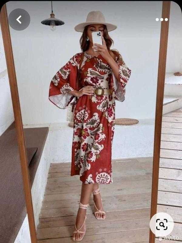 Zara роскошное льняное платье-кафтан лимитированная коллекция