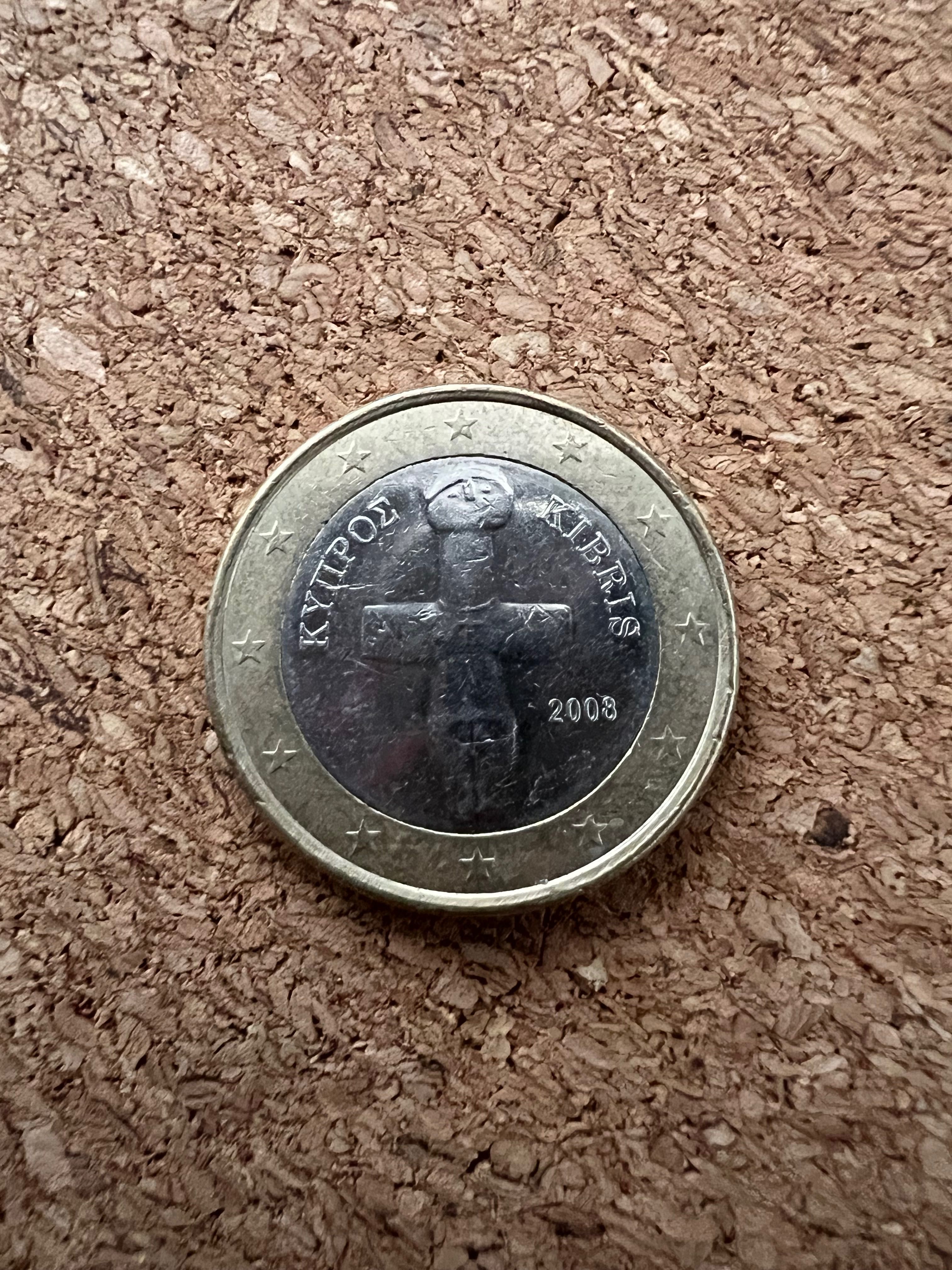 Moeda Rara de 1 Euro - Chipre 2008